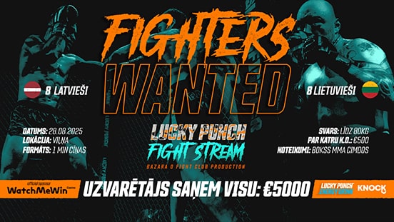 €5,000 galvenā balva un €500 KO bonuss — Lucky Punch Energy Drink IRL Fight Stream Viļņā